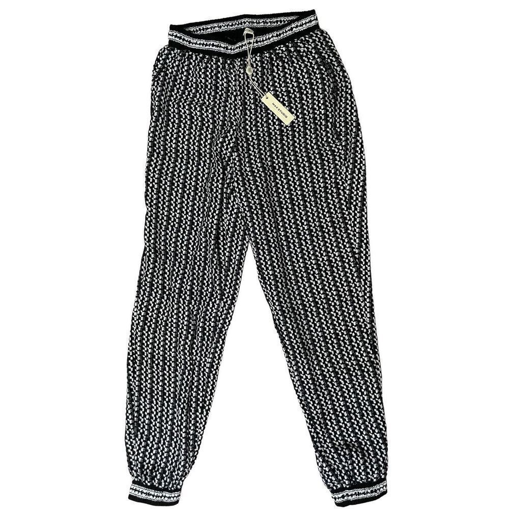 NWT Max Studio‎ Elastic Geometric Black and White Pull On Pants